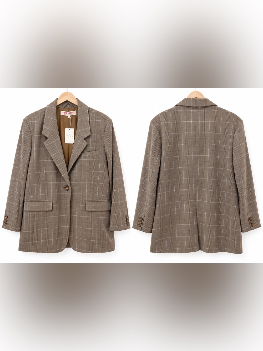 Free People Paper Cut Pinstripe Blazer Chocolate Brown NWT Size Large - Picture 6 of 10